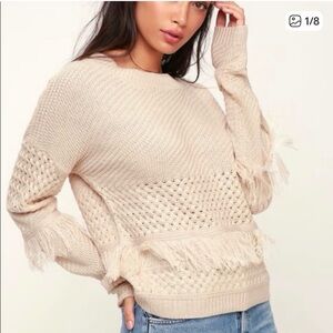 Jack by BB Dakota Textured Fringe Tan Sweater